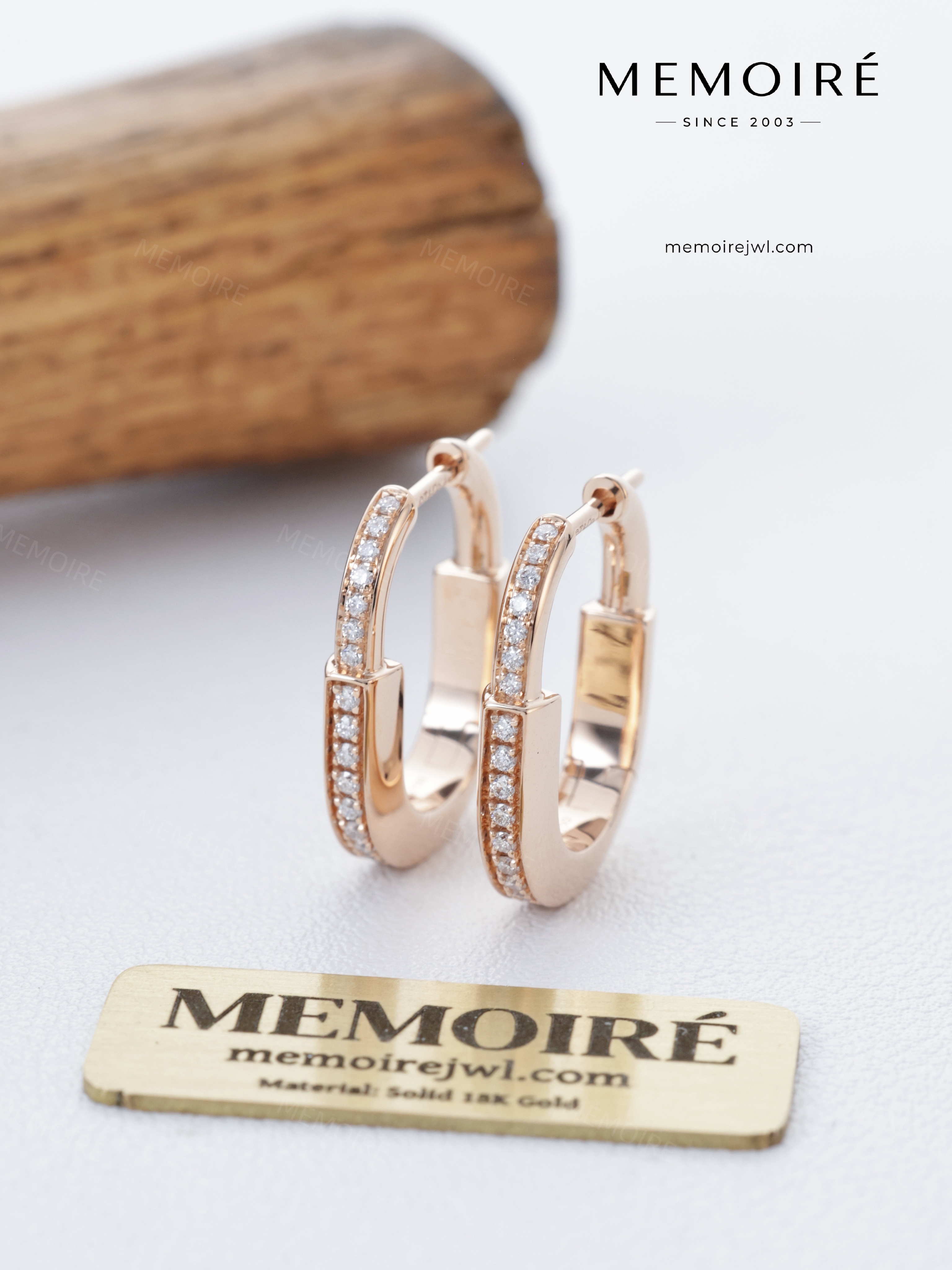 MEMOIRÉ 18K Rose Gold Pavé Diamond Mini Lock Earrings